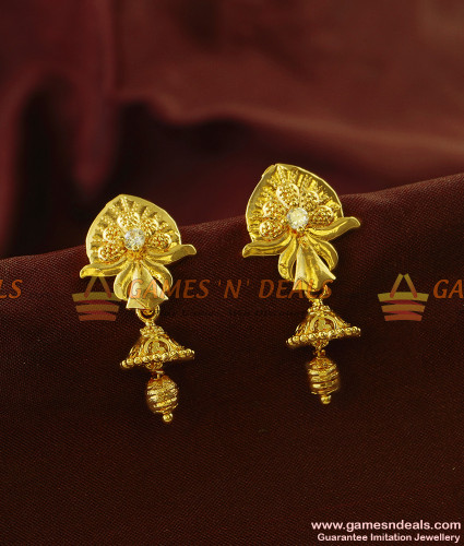 ER821 Sparkling Spade Stud AD Stone Jhumki Design Offer Price